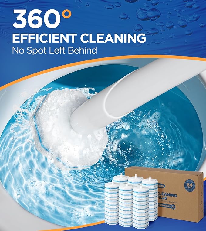 64 Count Toilet Wand Refills for Clorox Toilet Wand, 5X Cleaning Power Toilet Bowl Cleaners with Exclusive Formula, High-Density Disposable Toilet Brush Scrubber - No Falling Apart, Fresh Fragrance