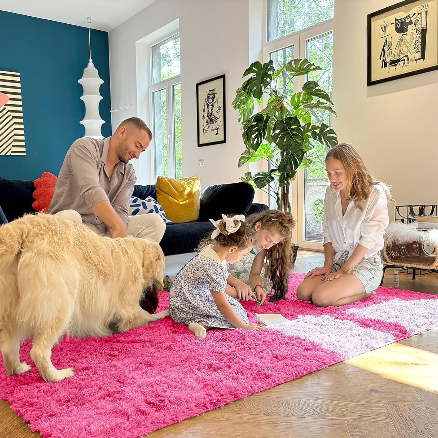 OLANLY Machine Washable 2x4 Runner Rug - Soft Fluffy Shaggy Design for Bedroom & Hallway | Hot Pink