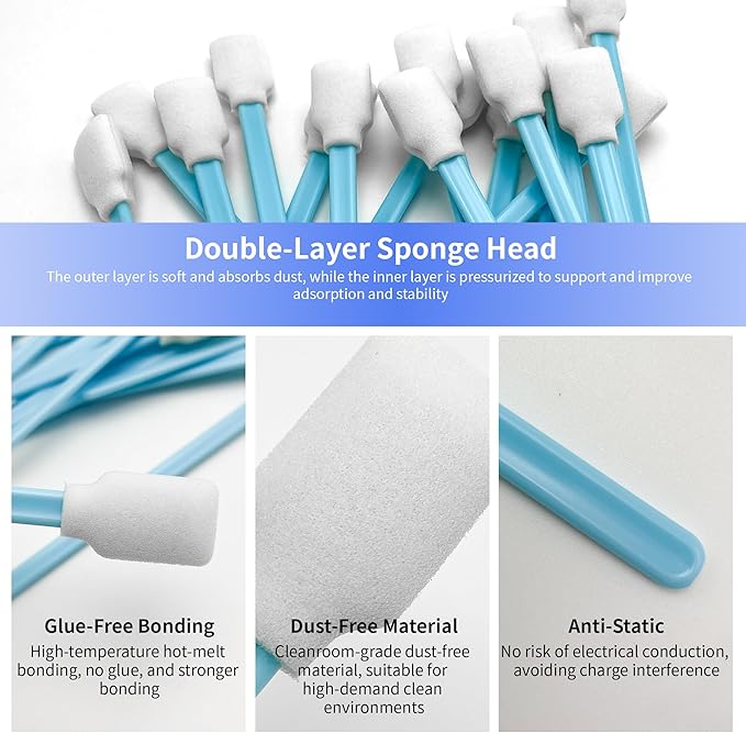 300 Pcs Lint-Free Lab/Printer/Optical Printheads Foam Swabs for Inkjet Printheads, Sensors, Electronics, Cameras, Car Detailing, Optical Equipment and Precision Tools