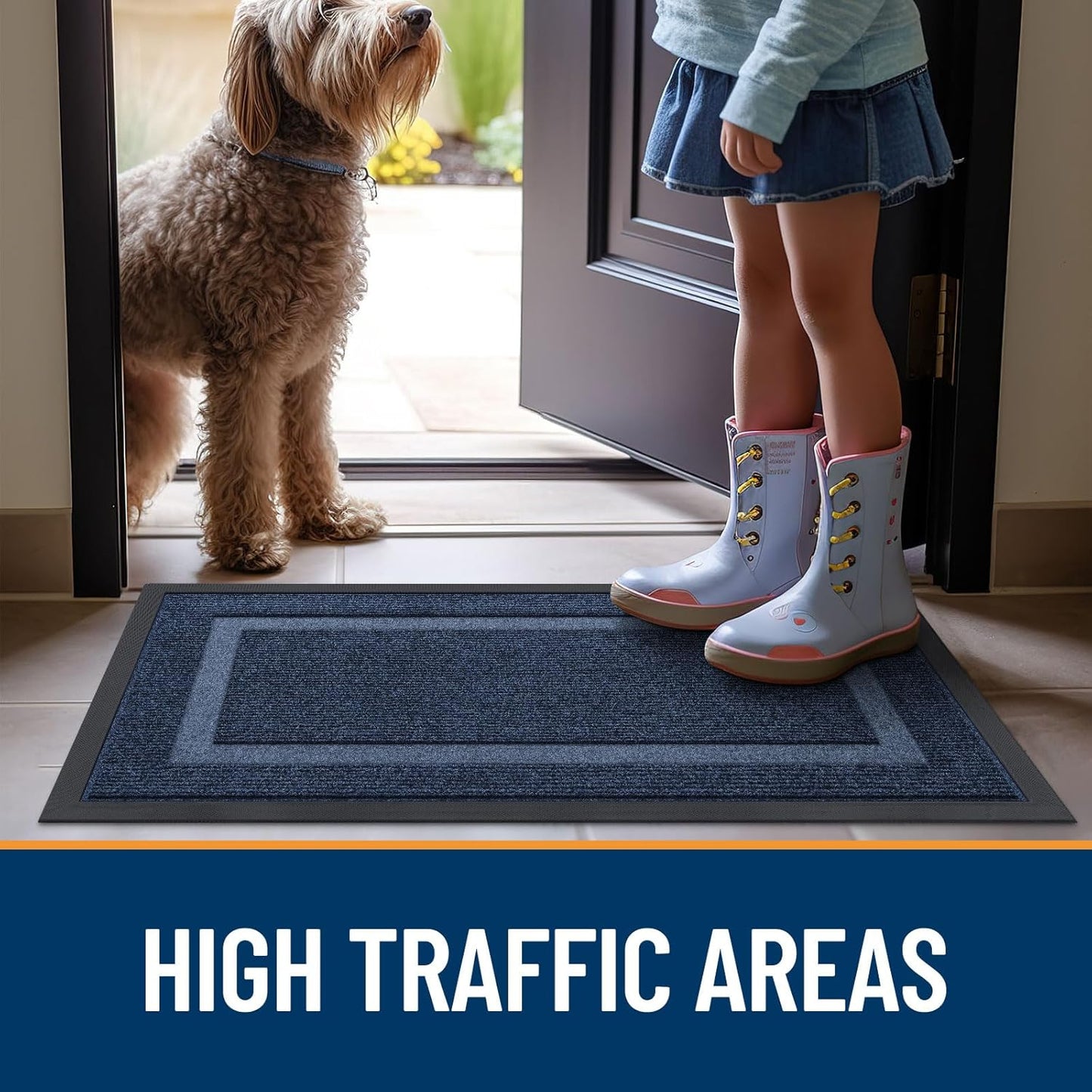 OLANLY Waterproof Front Door Mat - All-Season Indoor/Outdoor Doormat, Easy Clean, 47x30, Blue