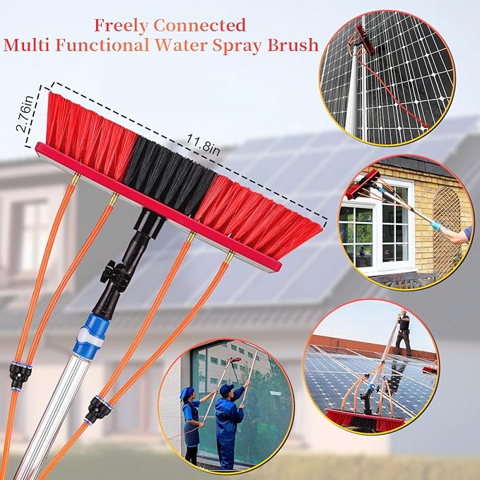 22 FT Water Fed Pole Kit Adjustable Solar Panel Cleaning Kit Cleaner Tool for Window Glass Roof Outdoor Glass Brush Window Washing Equipment (22ft)