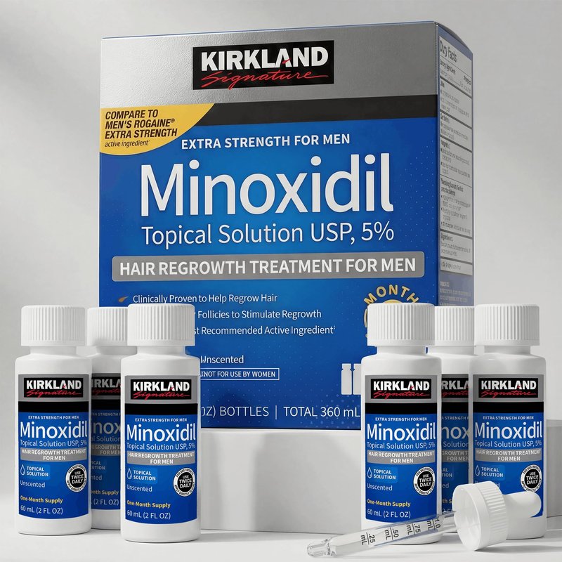 Kirkland Signature Minoxidil 5% Topical Solution for Men - 6 Month Supply (6 x 2 Fl Oz), Hair Regrowth Treatment with Dropper