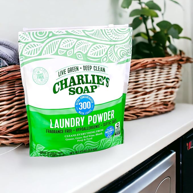 Charlieâs Soap Laundry Powder (300 Loads, 4 Pack) Fragrance Free Hypoallergenic Plant Based Deep Cleaning Laundry Powder â Biodegradable Eco Friendly Sustainable Laundry Detergent