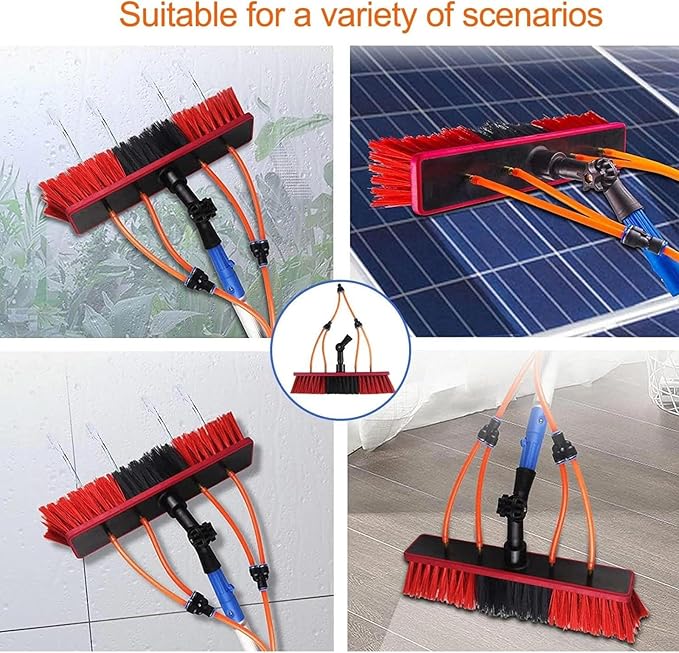 Window Cleaning Telescopic Pole Window Cleaning Kit, Window Cleaning Water Fed Poles Roof Cleaning Tools with 20M Water Supply Pipe, Solar Panel Cleaning Brush(50cm haed,12FT/3.6M)