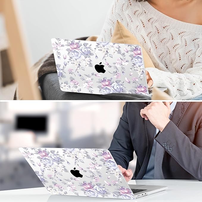 TWOLSKOO for MacBook Air 13 inch Case M5 2026 M4 2025 M3 M2 2024-2022 A3449 A3240 A3113 A2681, Plastic Hard Shell & Keyboard Cover & Screen Film for MacBook Air 13.6 inch Case, Purple Peony