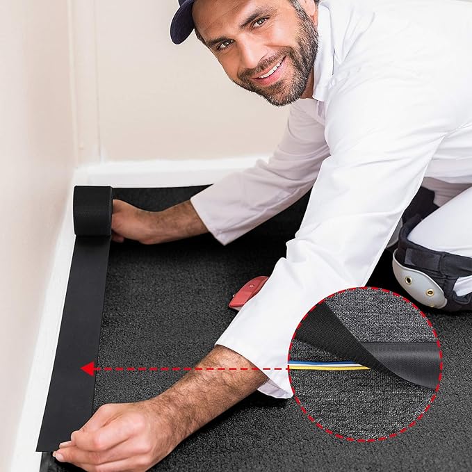 Cable Floor Strip Cord Grip Floor Cable Protector Carpet Cables Management, Hold Cords in Place, Keep Cables Organized, Protect Cords and Prevent a Trip Hazard, 3 Inch x 10 Feet