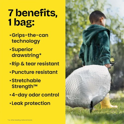 Glad ForceFlex Tall Kitchen Drawstring Trash Bags, 13 Gal, Gain Lemon Zest, 40 Ct (Package May Vary)