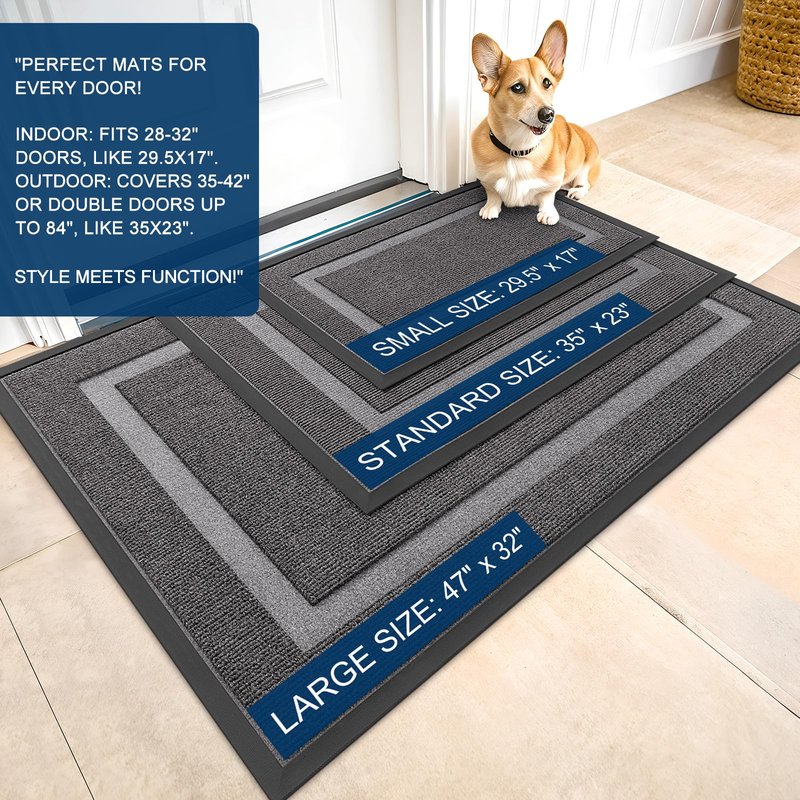 OLANLY Front Door Mat Indoor Outdoor Entrance, Waterproof All-Season, All-Weather Doormat, Sturdy Natural Rubber, Fade Resistant, Low Profile, Easy Clean Patio Porch Entryway Mat, 59x20, Dark Grey