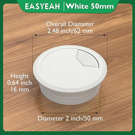 EASYEAH 2 Pcs Desk Grommet 2" / 50 mm, Desk Cord Hole Cover, Cable Grommet ABS Plastic, Desk Hole Grommet for Home & Office Pc, Detachable Adjustable Cable Cord Organizer-White