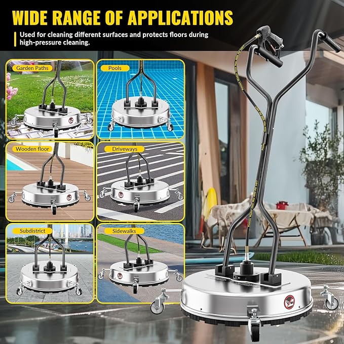 22 Inch Pressure Washer Surface Cleaner with 4 Wheels,Dual Handle,Stainless Steel Housing,4500 PSI Power Washer Accessory for Concrete, Patio, Sidewalk, Deck, Driveways and Daily Washing