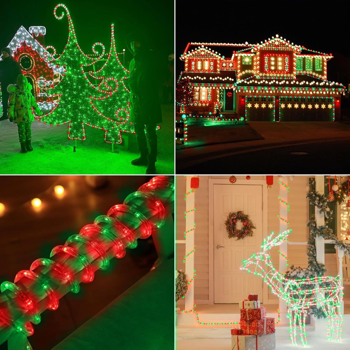 Skiennix 200ft LED Rope Lights - Waterproof, Connectable & Flexible Tube Lighting for Indoor/Outdoor Use | Red & Green