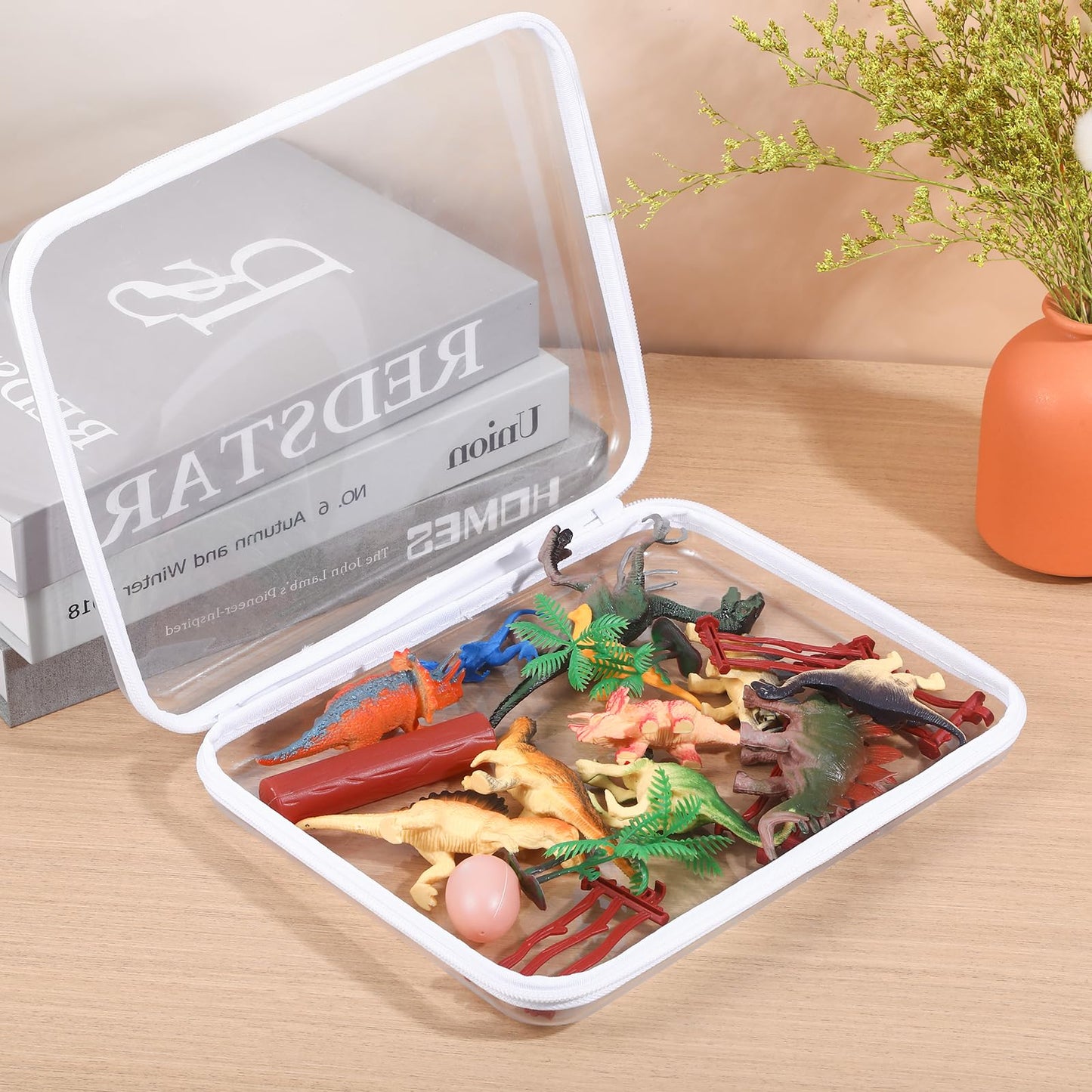 4 Pack Clear Hard Shell Zipper Case, 8×9" Plastic Clear Storage Zipper Case, Transparent Waterproof Hard Pouches for Makeup Cosmetic Snacks Building Blocks Puzzles Doll Storage Cases, Multicolor,M
