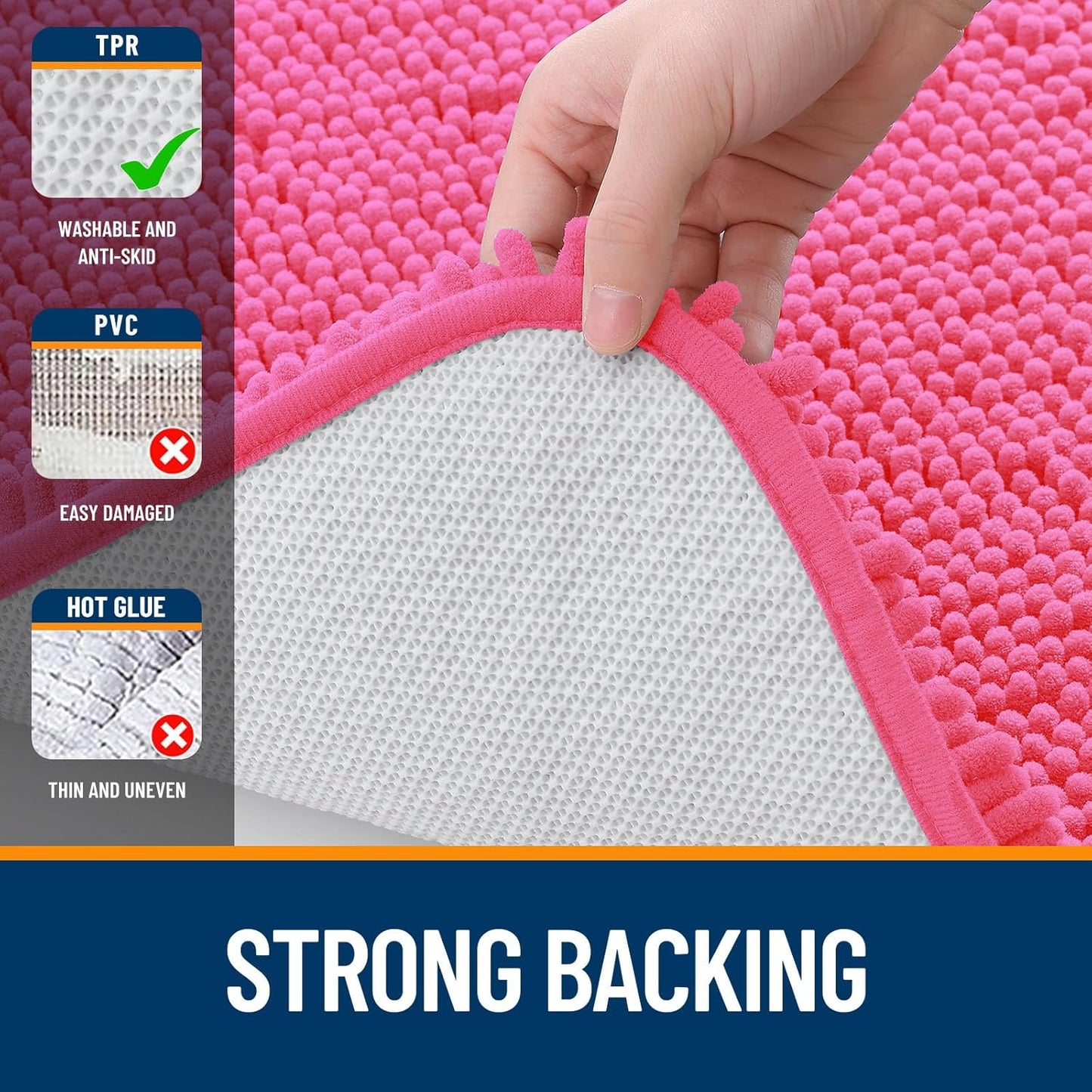 OLANLY Bath Rugs - Extra Soft Chenille with Rubber Backing | Quick-Dry, Machine Washable, 34x21, Hot Pink