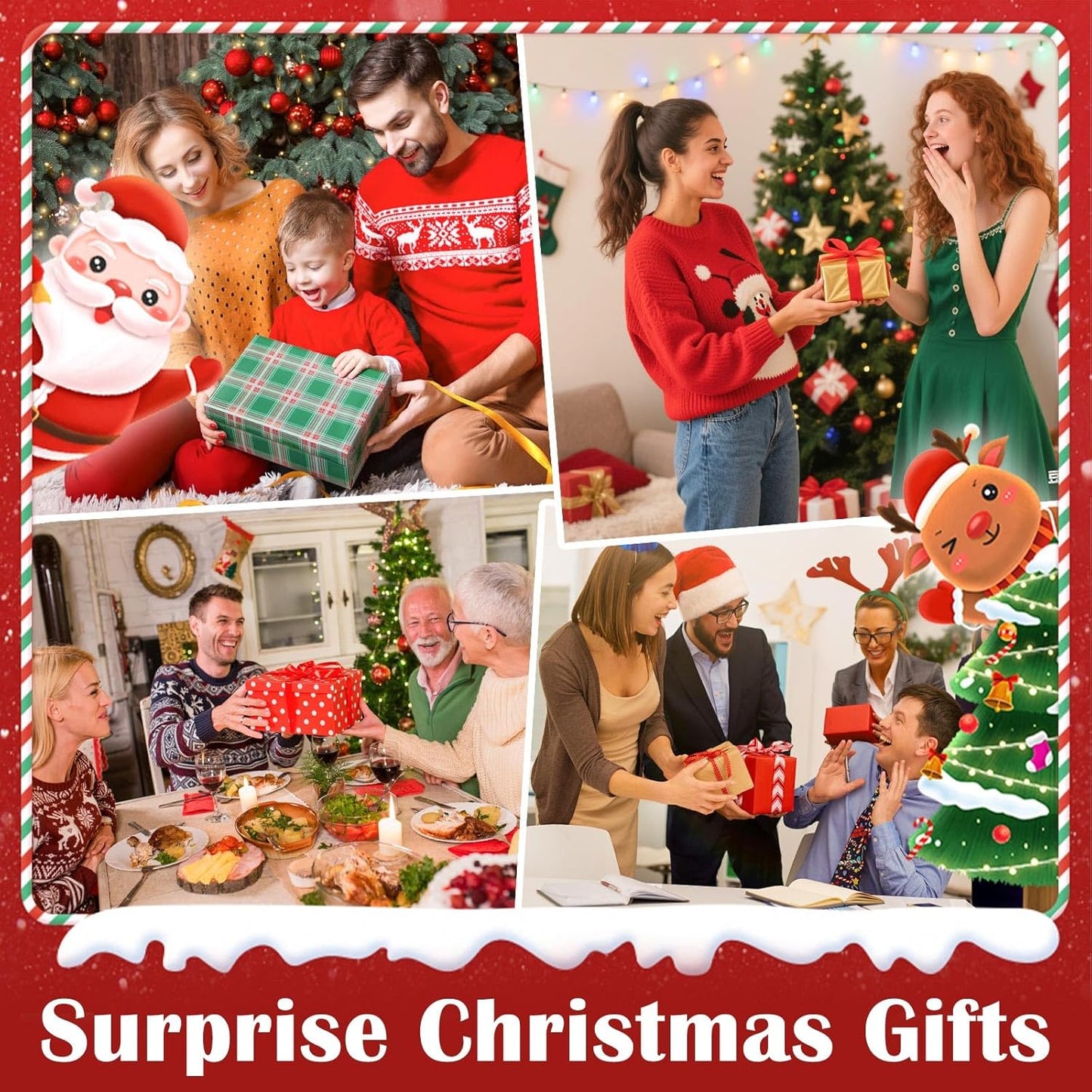 Priddop Christmas Snow Globe - Santa Claus & Snowman Decoration with Timer & Music | USB/Battery Operated