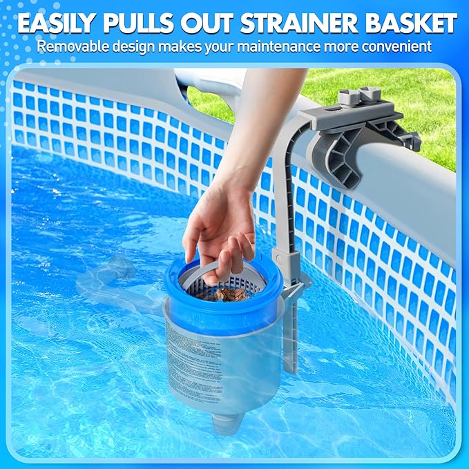 Above Ground Pool Skimmer Comes with 3 Skimmer Socks | Height-Adjustable Wall Mount Surface Skimmer | Heavy-Duty Floating Pool Skimmer - Auto-Skimming Leaves & Fine Debris from Pool Surface