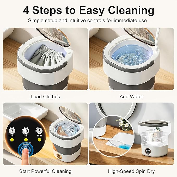 Portable Washing Machine - 20L Mini Foldable Washer with Spin Basket, 3 Cleaning Modes & Deep Cleaning for Small Clothes, Collapsible Laundry for Apartment, Home, Hotel and Travel (Gray)