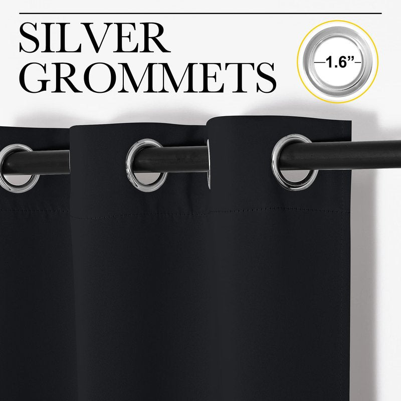 NICETOWN Patio Blackout Curtain Shades, 2 Panels, 55 inches x 110 inches, Black, Summer Home Decoration Thermal Insulated Grommet Blackout Draperies/Drapes for Kitchen
