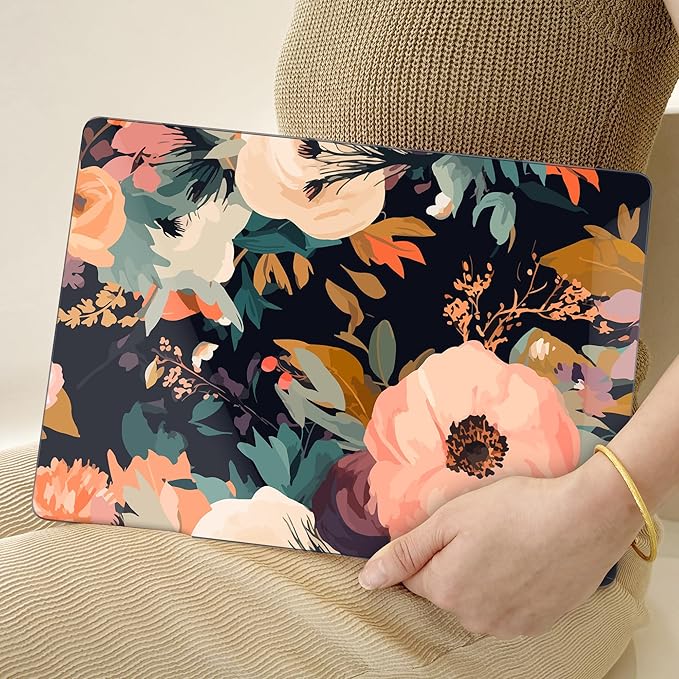 TWOLSKOO for MacBook Air 15 inch Case 2026 2025 2024 2023 Release M5 A3448 M4 A3241 M3 A3114 M2 A2941, Plastic Hard Shell & Screen Protector & Keyboard Cover & Type C Adapter, Bright Abstract Flower