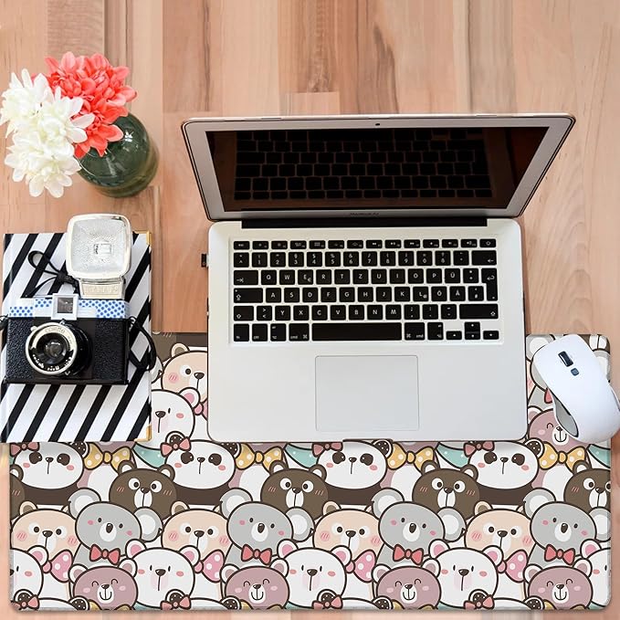 NITAHHHY Gaming Desk Pad Large Extra Length Panda and Koala Mouse Pad Keyboard Laptop Non-Slip Waterproof with Rubber Base Thick Stitched Edge Mouse Mat for Office Home 35.4 x 15.7 Inches