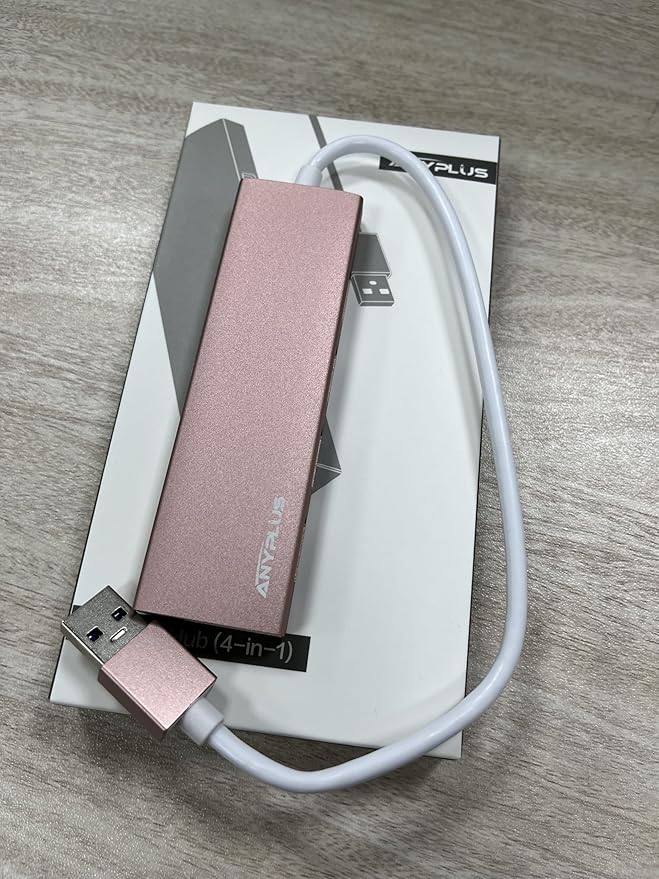 ANYPLUS USB Hub, USB 3.0 Hub Aluminum Alloy Ultra Slim USB Splitter, Portable 4 Port USB Extender, USB Hub for Laptop, PC, MacBook, iMac, Surface Pro, Mac Pro, Flash Drive, XPS 【Pink】