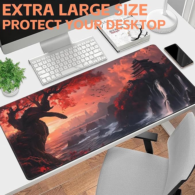NIYLYNSYN Mouse Pad Large Fantasy Landscape Non-Slip Gaming Desk Mat with Stitched Edge Laptop Keyboard Desk Pad for Work Home Gaming (35.4 x 15.7 Inches)