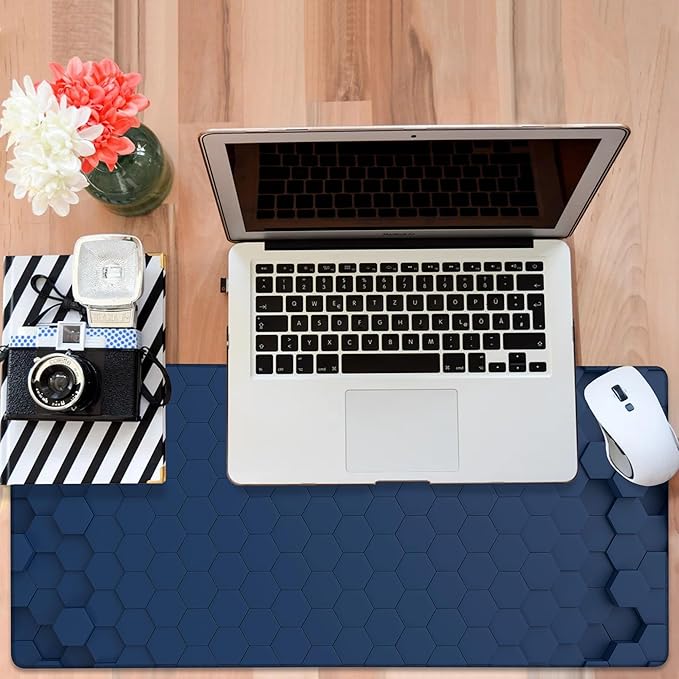 NITAHHHY Large Mouse Pad Hexagon Style Gaming Desk Pad Computer Keyboard Non-Slip Waterproof Mouse Mat with Rubber Base and Stitched Edges Entertainment Office Writing Desk Mat 35.4 x 15.7 Inches