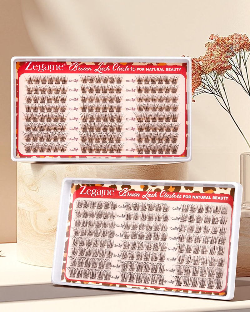Short Brown Lash Clusters 10-12-14MM Clear Band Wispy Eyelash Clusters Natural Cluster Eyelash Extensions D-Curly Short Lashes Clusters Brown Wispy Cluster Lashes Natural Look 144Pcs by Zegaine