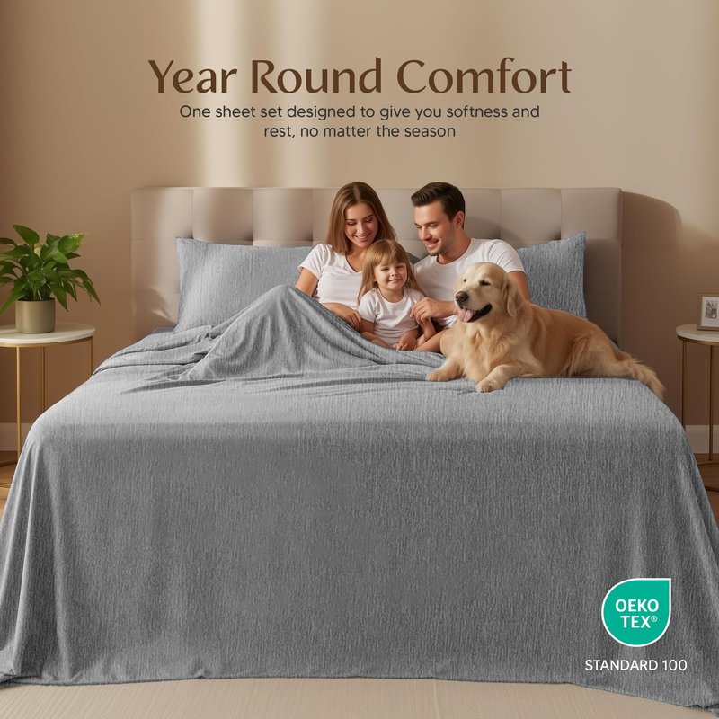 Utopia Bedding King Size Sheet Set – 4 Piece Bed Sheets, Soft and Breathable Microfiber, Includes 1 Fitted Sheet, 1 Flat Sheet and 2 Pillowcases – Oeko Tex (Heather Grey)