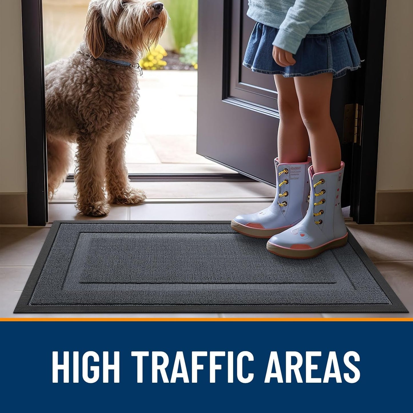 OLANLY Indoor Outdoor Front Door Mat - Waterproof All-Season Doormat, Easy Clean, 47x23, Charcoal Gray