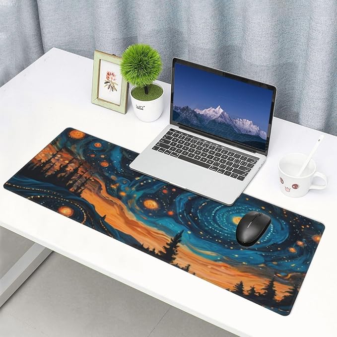 PPZCXWP Gaming Mouse Pad, Large Non-Slip Rubber Base Mousepad, Keyboard Mouse Mat, Desk Pad with Stitched Edges, 31.5x11.8inch, Abstact Sky, PPZCXWP007