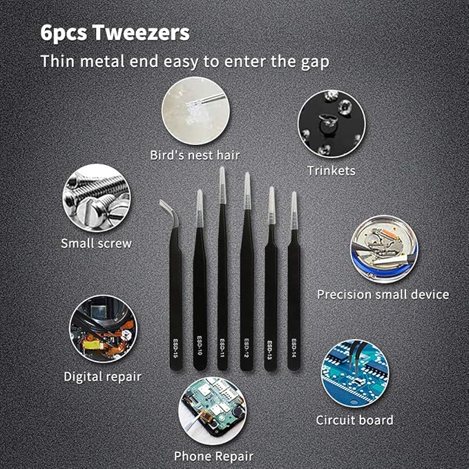 17 in 1 Electronics Repair Tools Opening Pry Tool Kit with Dual Ends Metal Spudgers and Black Tweezers Replacement for iPad Tablets Laptop Electronics Device Mobile Phone