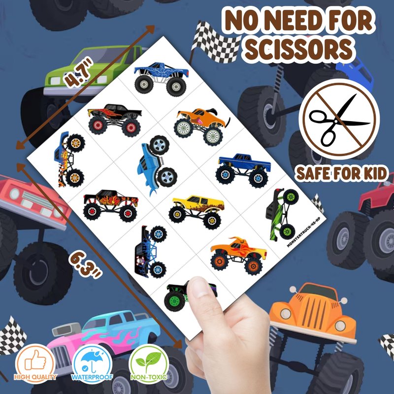 72 PCS Monster Truck Party Favors β 48 Pre-Cut Temporary Tattoos & 24 Punch Balloons Themed Birthday Party Decorations Supplies Favors Gifts Goodie Bag Fillers Classroom Rewards for Boys Girls