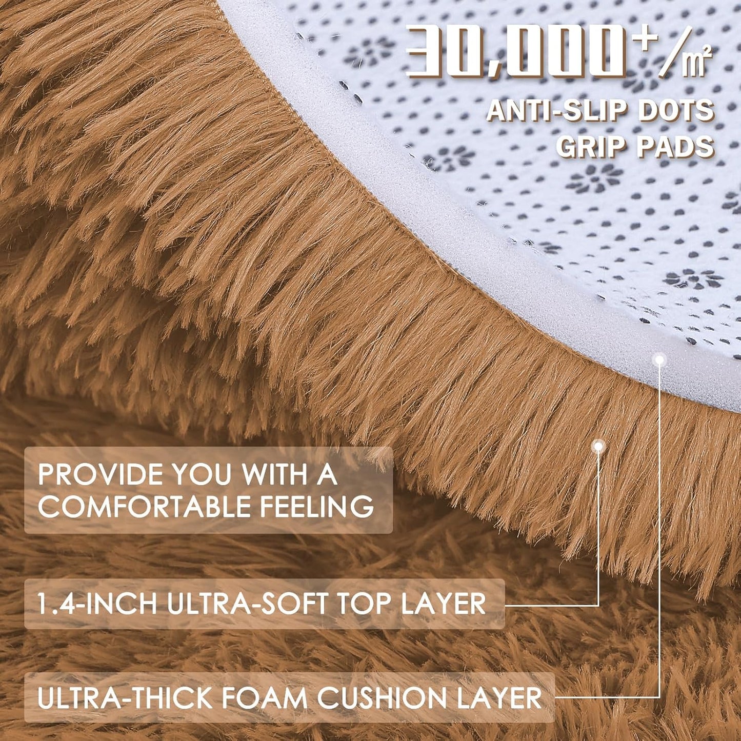 OLANLY Large 5x8 Machine Washable Area Rug - Soft Fluffy Shaggy Carpet for Living Room & Bedroom | Khaki