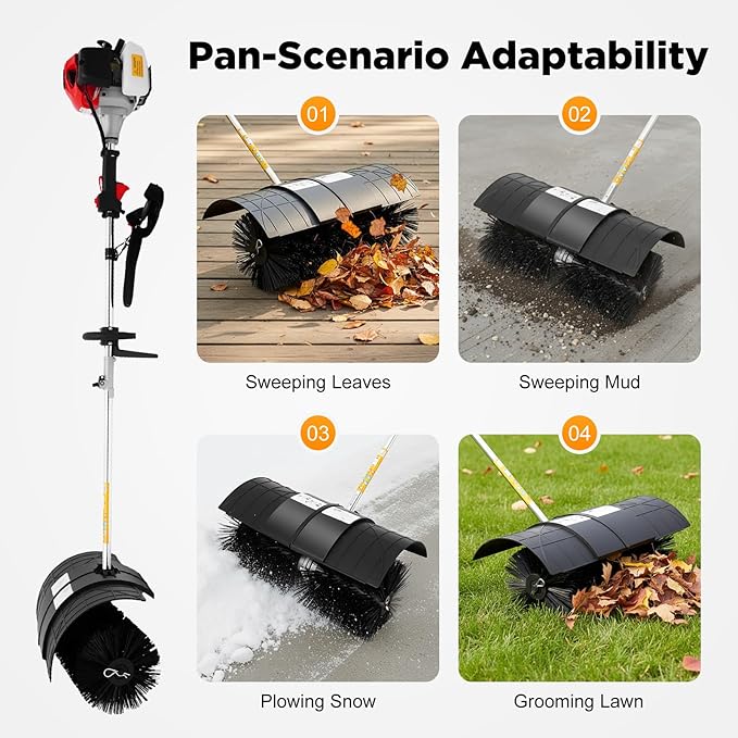 52CC 2 Stroke Hand Held Gas Power Broom, 2.3HP Gas Power Handheld Sweeper, Motor Side-Mounted Sweepers Snowplow Broom, Sweeping Lawns Brush Lawn Cleaner Tools for Cleaning Lanes, Driveways