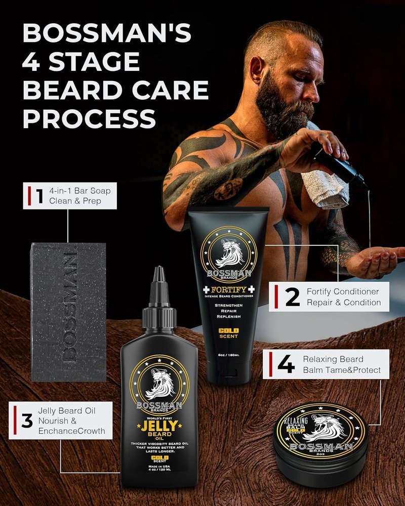 Bossman Jelly Beard Oil for Men - Softens & Moisturizes | 3 Pack, 12 oz Total, Gold Scent