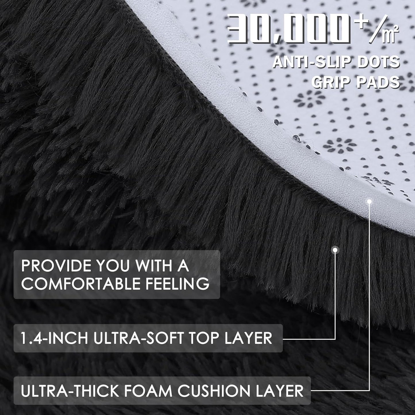 OLANLY Area Rugs - Soft Fluffy Shaggy Indoor Carpet for Living Room & Bedroom | 4x8 Black Design