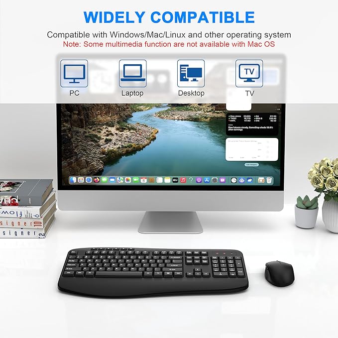 EDJO Wireless Keyboard and Mouse Combo, Full-Sized Ergonomic Computer Keyboard with Wrist Rest, 3-Level Adjustable DPI Wireless Optical Mouse, 2.4GHz Plug & Play for Windows Mac OS PC Laptop