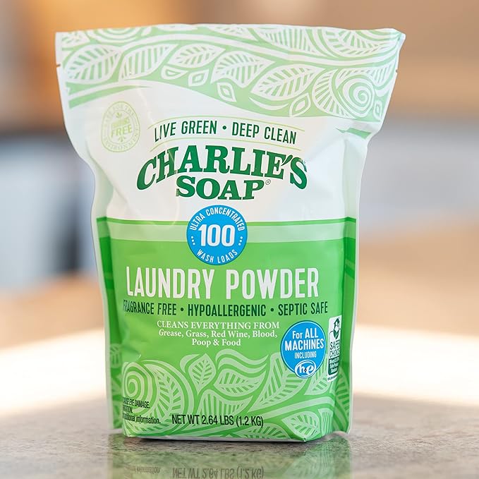 Charlieâs Soap Laundry Powder (100 Loads, 4 Pack) Deep Cleaning Washing Powder Detergent â Eco-Friendly, Safe, and Effective