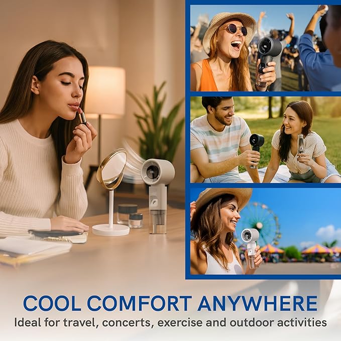 ValoInv Valo Portable Rechargeable Fan - Mini Cooling Fan for Travel, USB Desk Personal Fan with 100 Speeds, Water Cooling Technology, 50ml Tank, Quiet Operation, 2,000 mAh Battery - Arctic White