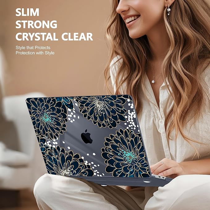 Lepeoac Case for MacBook Pro 13 inch Case M2 2022-2016 A2338 M1 A2251 A2289 A2159 A1989 A1708 A1706, Plastic Hard Shell + Keyboard Cover + Dust Plug, Luxury Floral