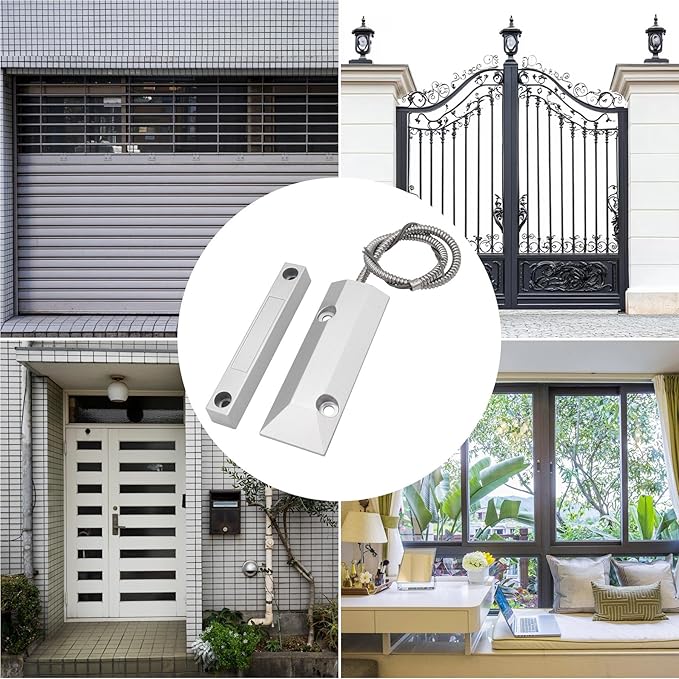 FOCMKEAS Magnetic Reed Switch Wired Surface Mount Normally Open NO Contact Sensor Alarm Magnetic Door Switch with 2 Wires, Zinc Alloy Sliver, OC-55