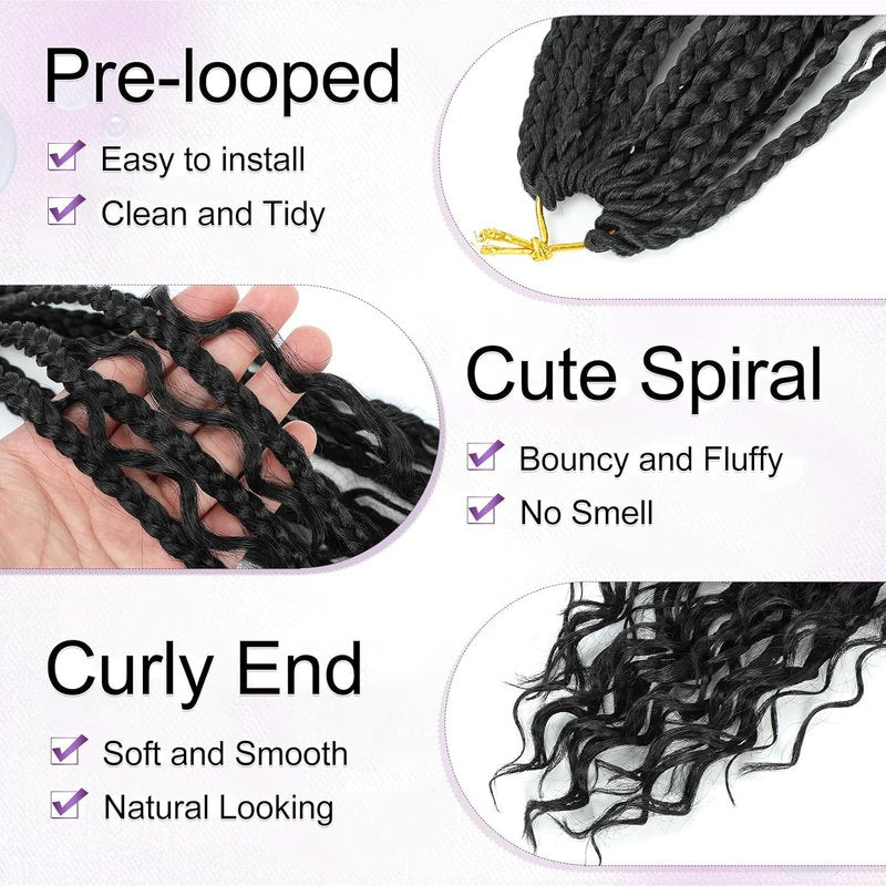 Boho Crochet Braids - 18 Inch Pre-Looped Goddess Box Braids | Curly Ends for Black Women