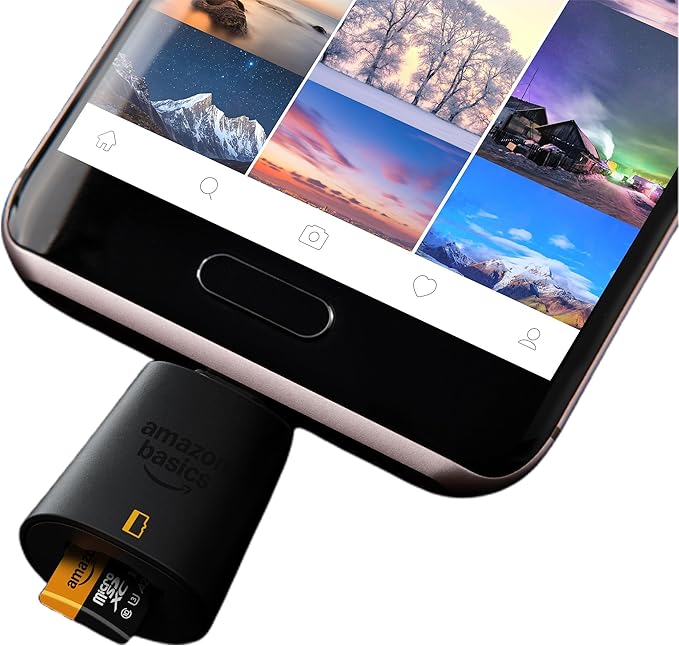 Amazon Basics Micro SD Card Reader USB-C 3.0, High Speed Data Transfer up to 200MB/s, Compatible with Smartphones, Tablets, Laptops