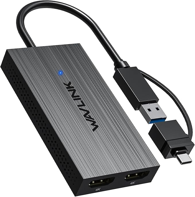 WAVLINK USB 3.0 & USB C to Dual HDMI Adapter 4K@60Hz for Dual Monitor, DisplayLink USB C HDMI Adapter for Apple Mac M1-M5/Macbook Neo, Windows 10/11, ChromeOS (No Linux/iPad/iOS/HDCP), Driver Required