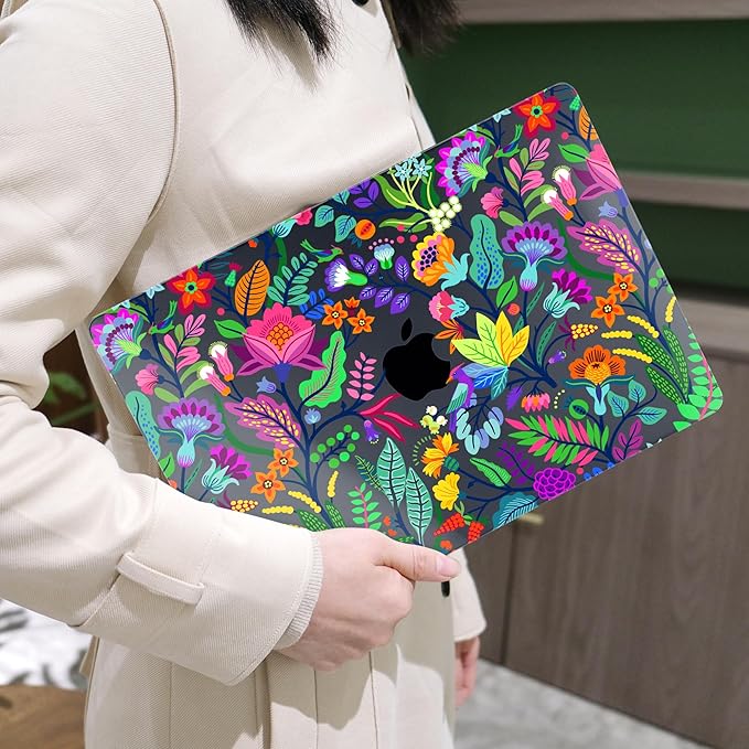 MEEgoodo for M5/M4/M3/M2 MacBook Air 15 inch Case 2026 2025 2024 2023, Case Fit Model (A3448/A3241/A3114/A2941) for MacBook Air 15.3 inch, Bright Flowers & Tropic Leaves
