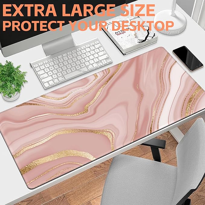 NIYLYNSYN Mouse Pad Large Liquid Marble Non-Slip Gaming Desk Mat with Stitched Edge Laptop Keyboard Desk Pad for Work Home Gaming (35.4 x 15.7 Inches)