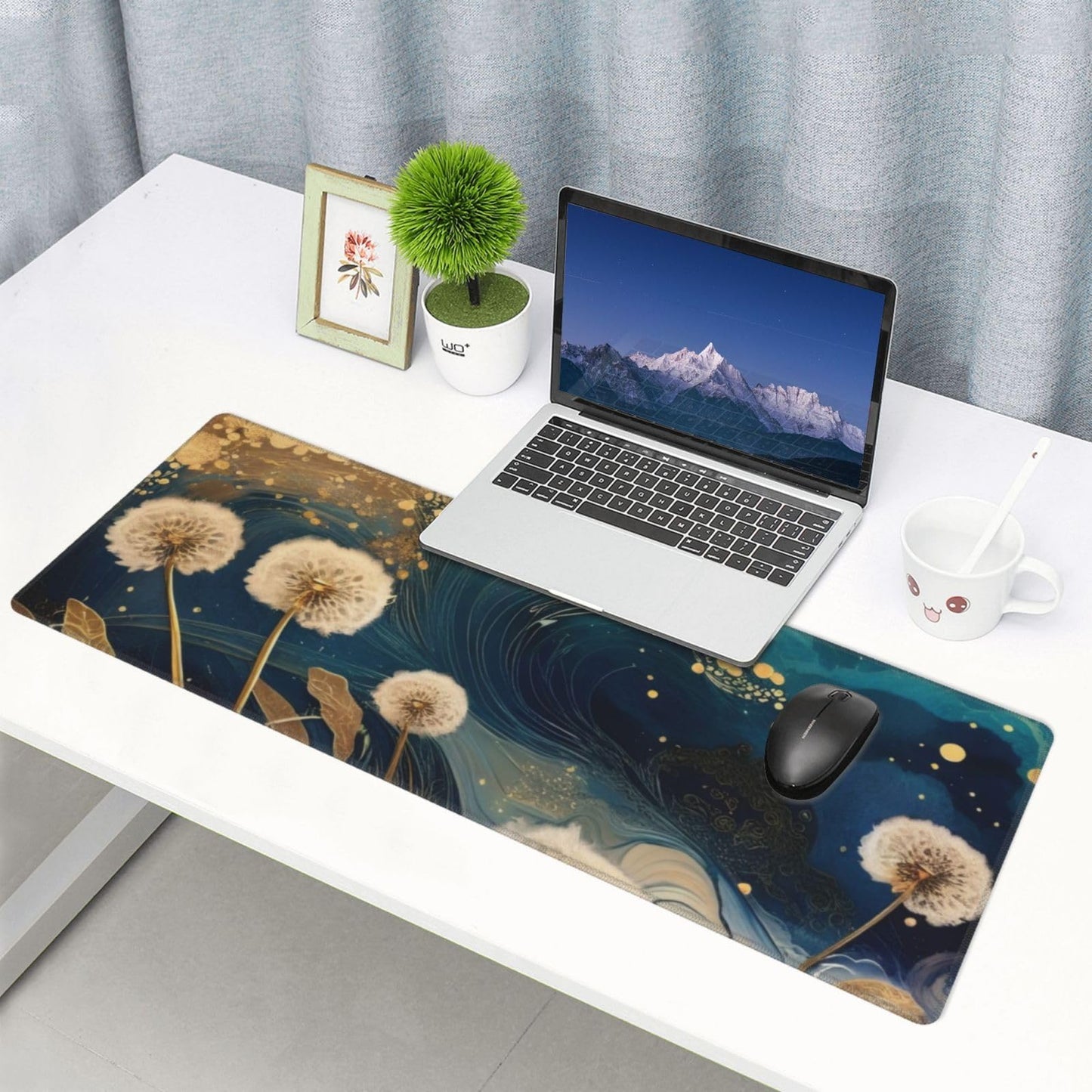 Gaming Mouse Pad, Large Non-Slip Rubber Base Mousepad, Keyboard Mouse Mat, Desk Pad with Stitched Edges, 31.5x11.8inch, Abstract Dandelion