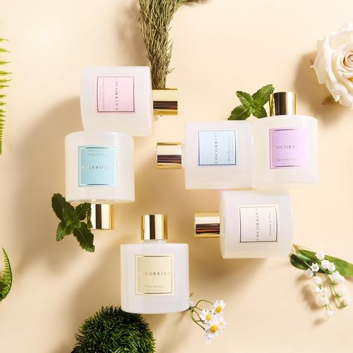 Cocorrína Reed Diffuser - Lavender Garden 6.7 Fl. Oz Set with Sticks & Preserved Baby's Breath | Home Decor