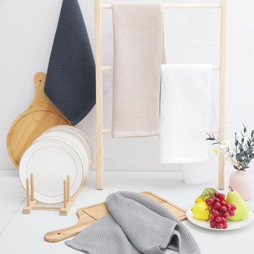 Homaxy 100% Cotton Waffle Weave Dish Towels - Ultra Soft & Absorbent | 13 x 28 Inches, 24-Pack, White
