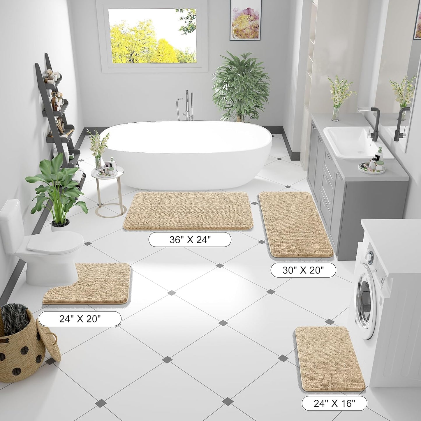 OLANLY U-Shaped Toilet Rug - Extra Soft Chenille Bath Mat, Quick-Dry & Non-Slip - 20x20, Beige